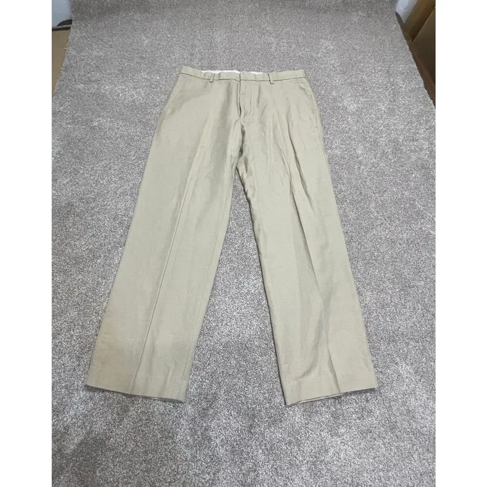 Coastal Career Banana Republic Men's Pleated Linen Pants Size 36x32 Beige